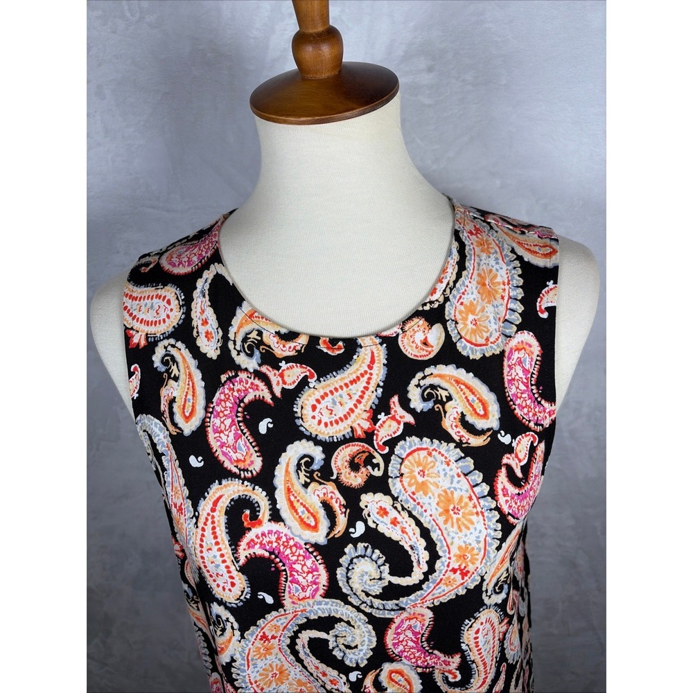 J. Jill Womens Medium Paisley Sleeveless Knit Tunic Top Black Pink Orange - Picture 2 of 9